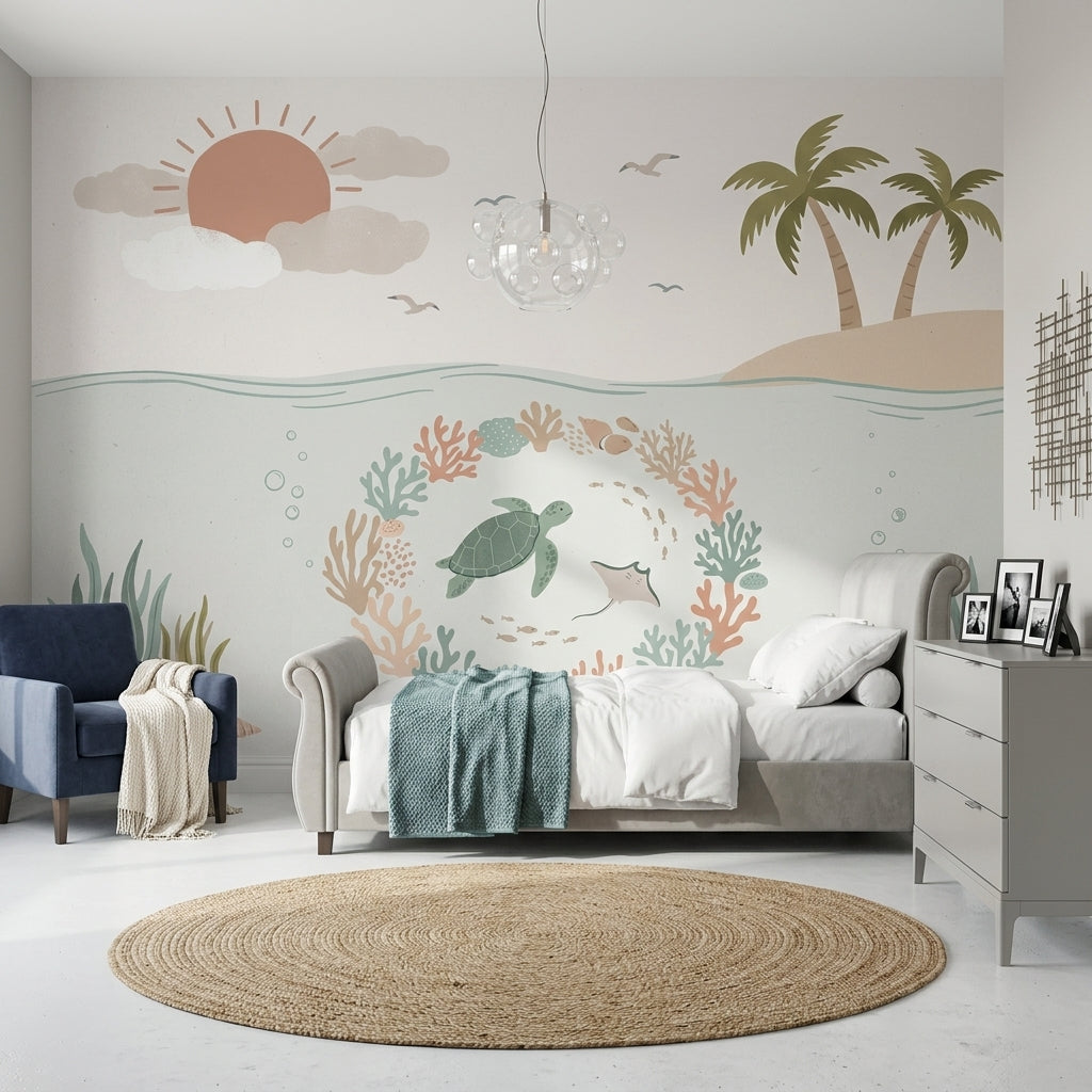 Underwater Wallpaper Sea Turtle Removable Coastal Wall Decor