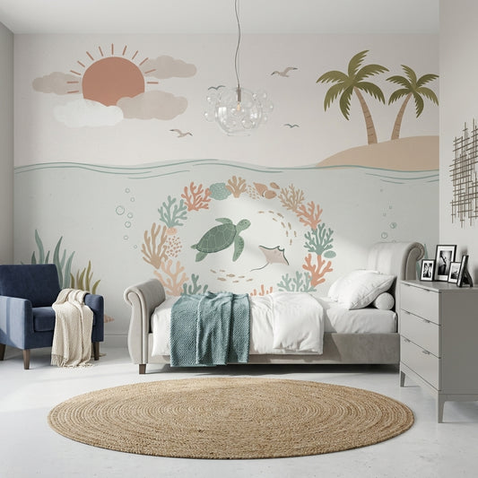 Underwater Wallpaper Sea Turtle Removable Coastal Wall Decor