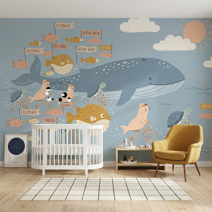Underwater Parade Wallpaper Whale Ocean Removable Wall Decor