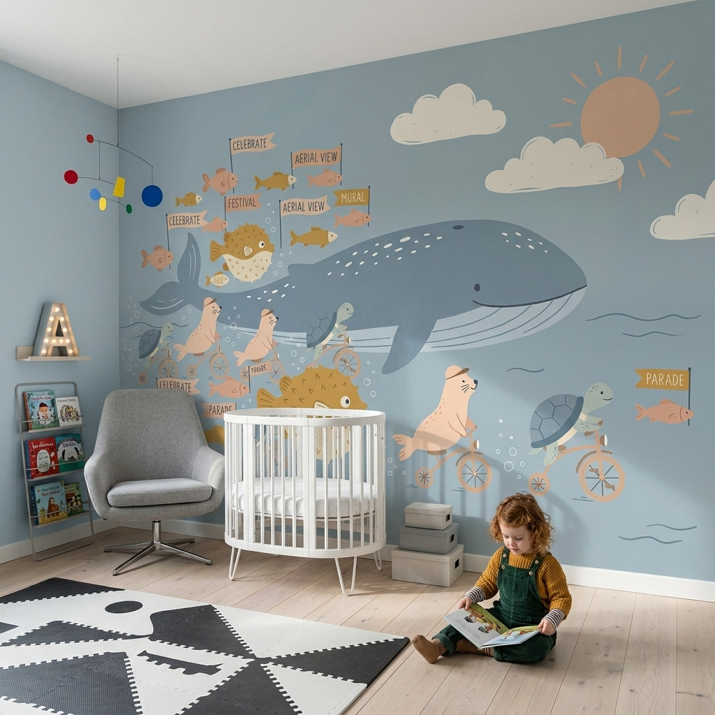 Underwater Parade Wallpaper Whale Ocean Removable Wall Decor