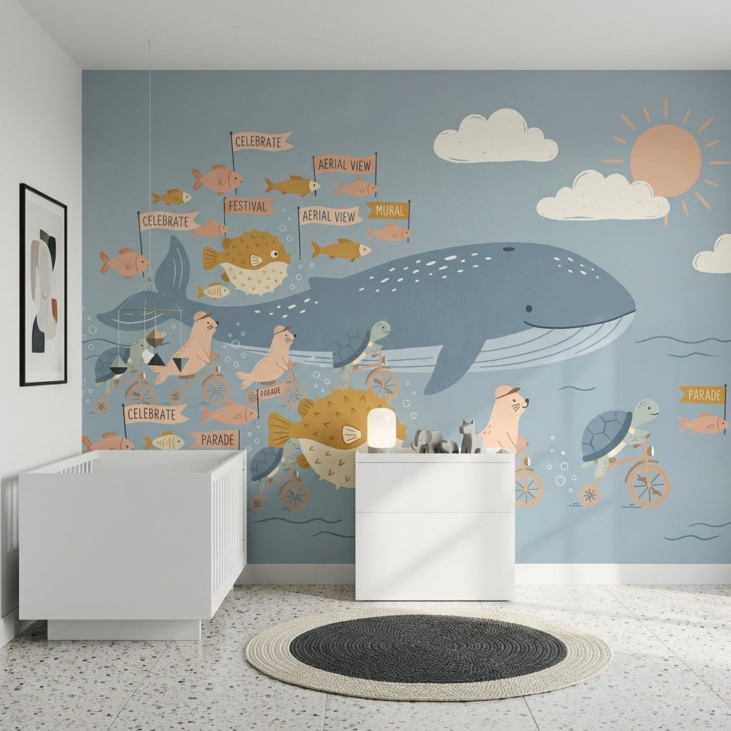 Underwater Parade Wallpaper Whale Ocean Removable Wall Decor