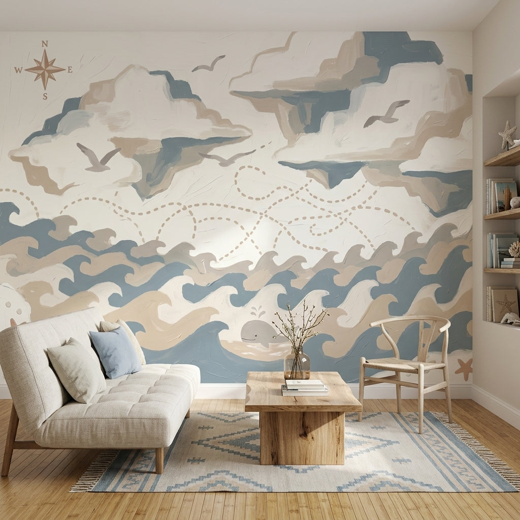 White Background Wallpaper Light Neutral Soft Coastal Wall Mural