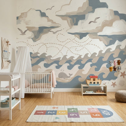 White Background Wallpaper Light Neutral Soft Coastal Wall Mural