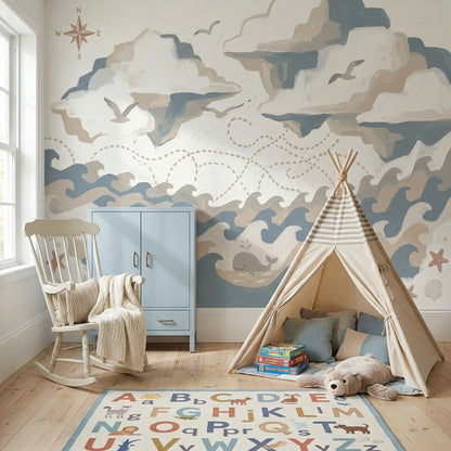 White Background Wallpaper Light Neutral Soft Coastal Wall Mural