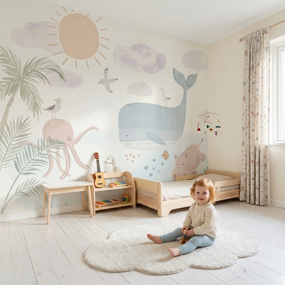 Ocean Animals Wallpaper Pastel Watercolor Removable Wall Decor