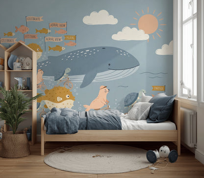 Underwater Parade Wallpaper Whale Ocean Removable Wall Decor
