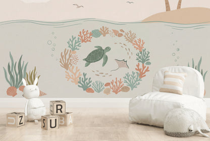 Underwater Wallpaper Sea Turtle Removable Coastal Wall Decor