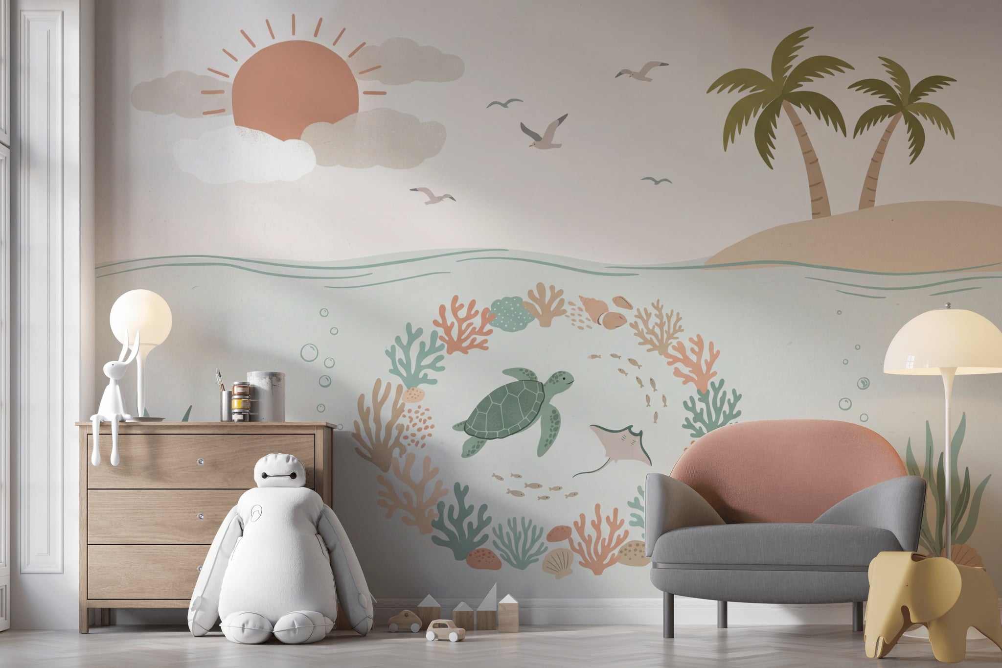 Underwater Wallpaper Sea Turtle Removable Coastal Wall Decor