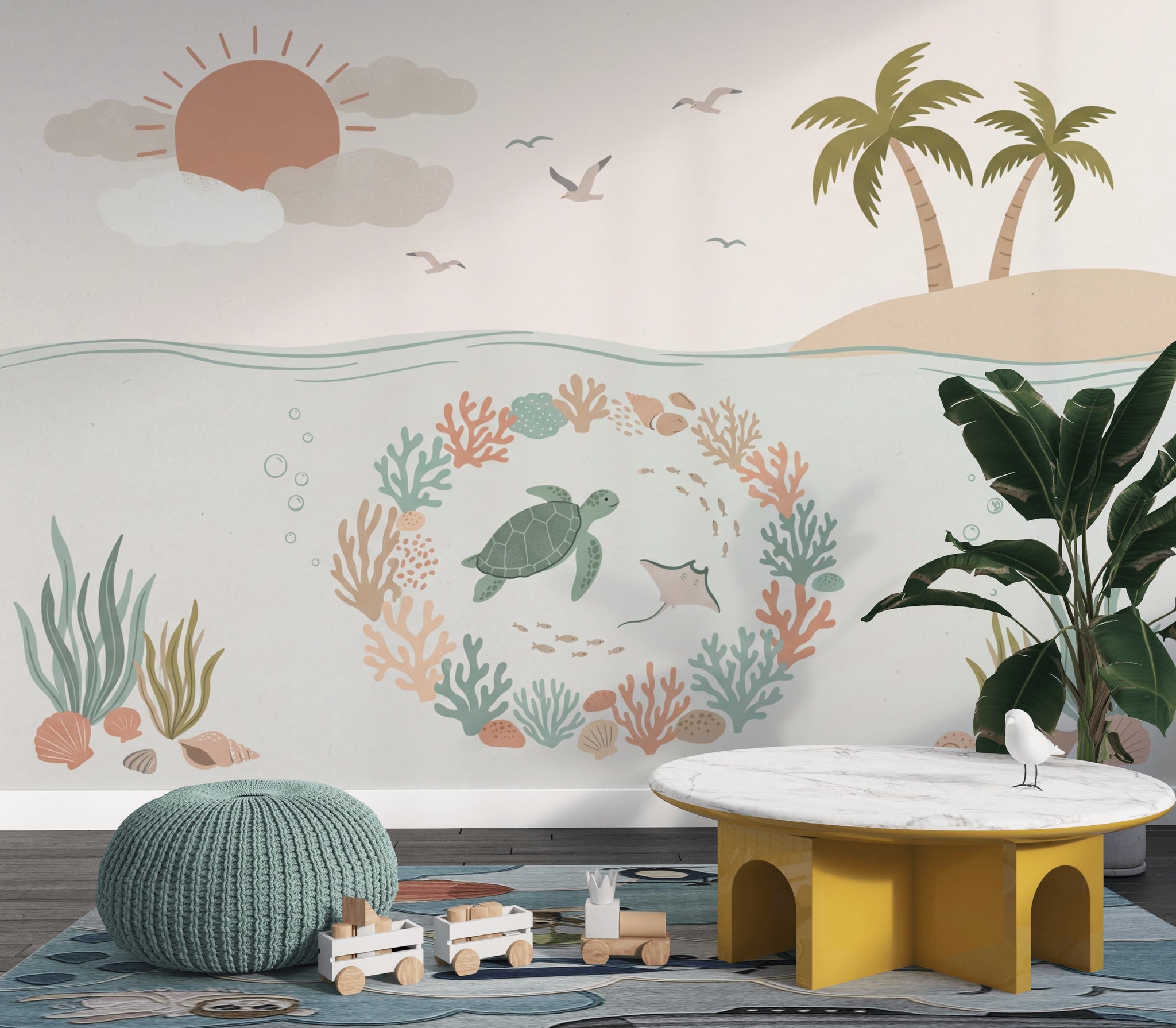 Underwater Wallpaper Sea Turtle Removable Coastal Wall Decor