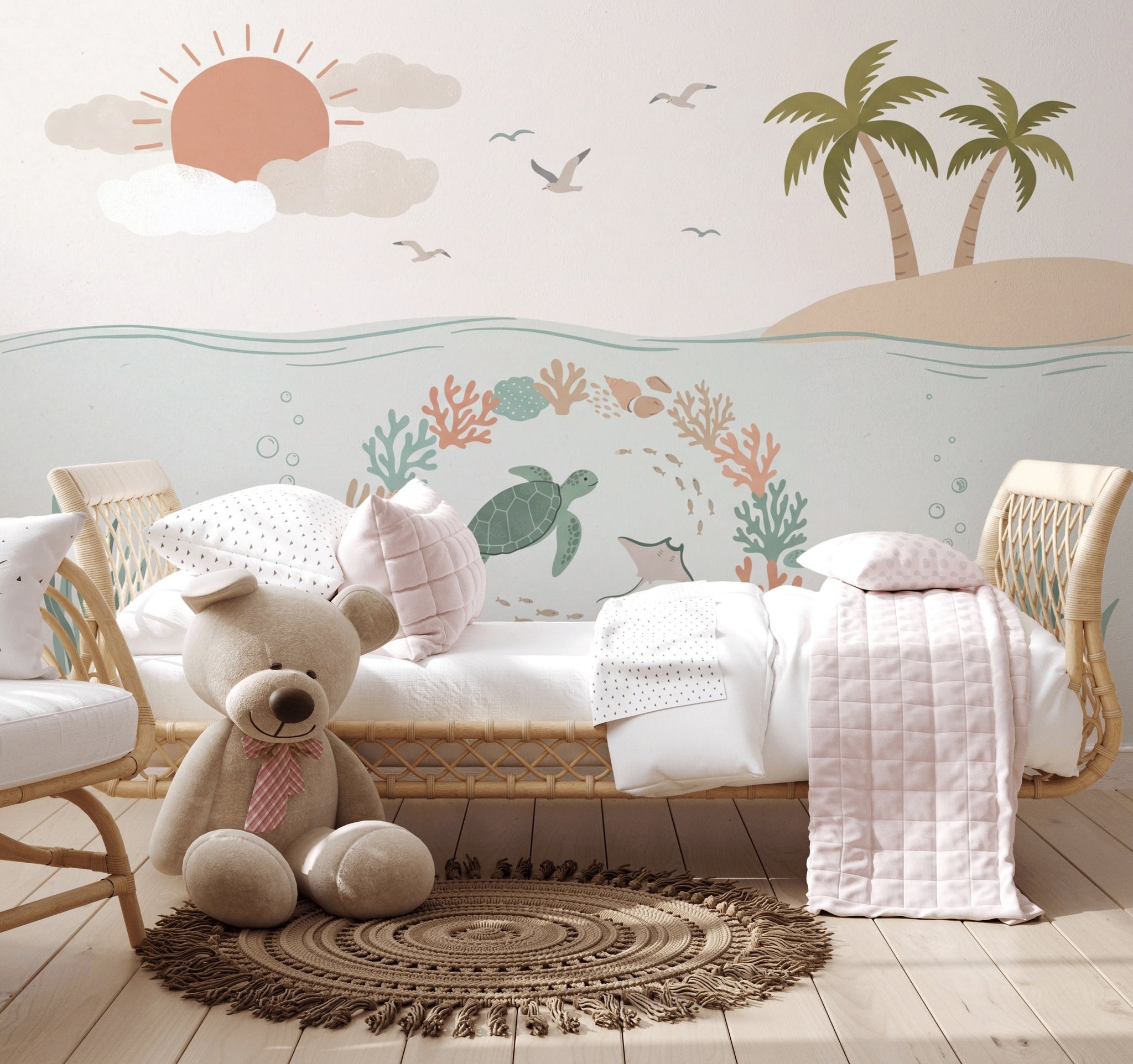 Underwater Wallpaper Sea Turtle Removable Coastal Wall Decor