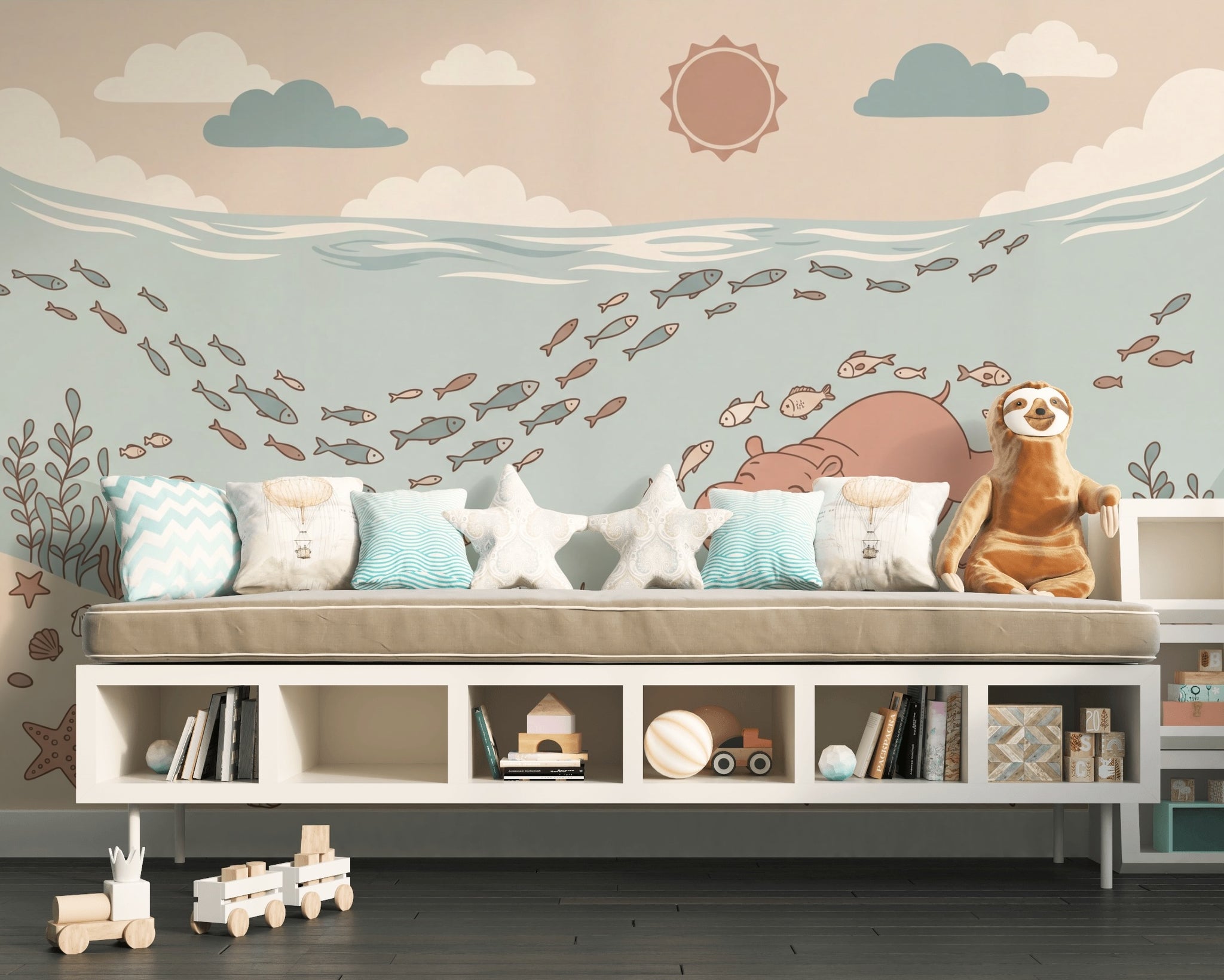 Underwater Wallpaper Ocean Removable Cartoon Hippo Wall Decor