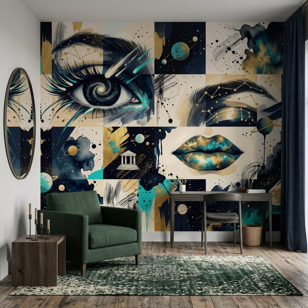 Galaxy Eye Wallpaper Abstract Collage Cosmic Removable Wall Decor