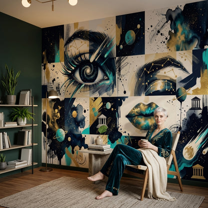Galaxy Eye Wallpaper Abstract Collage Cosmic Removable Wall Decor