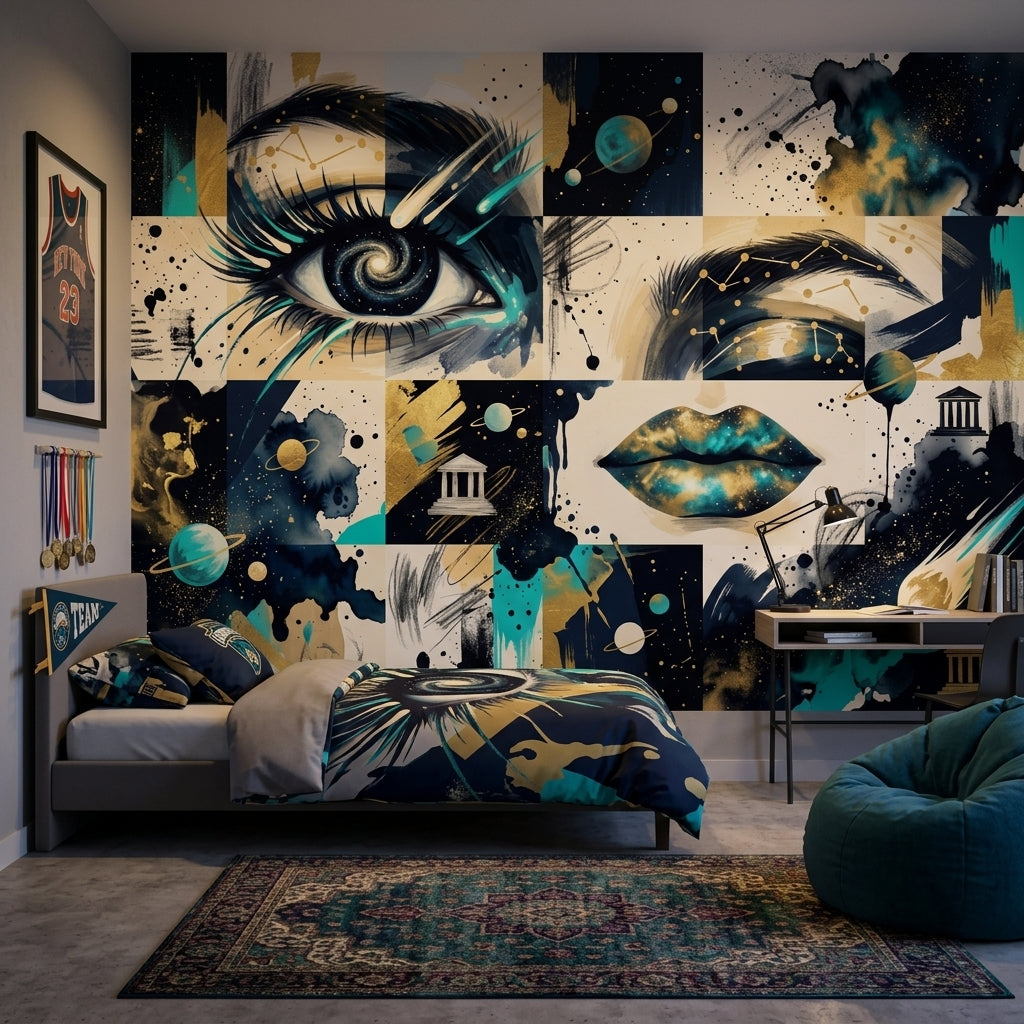 Galaxy Eye Wallpaper Abstract Collage Cosmic Removable Wall Decor