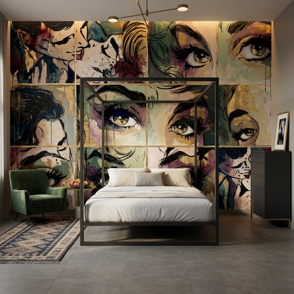 Comic Pop Art Wallpaper Eyes Fashion Illustration Wall Mural