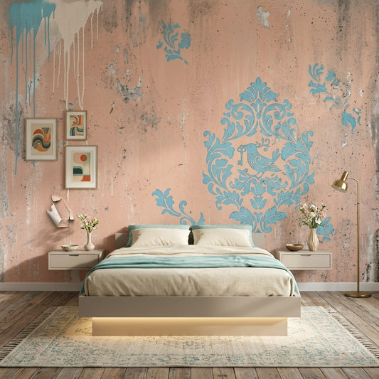 Vintage Wallpaper Distressed Removable Damask Stencil Wall Decor
