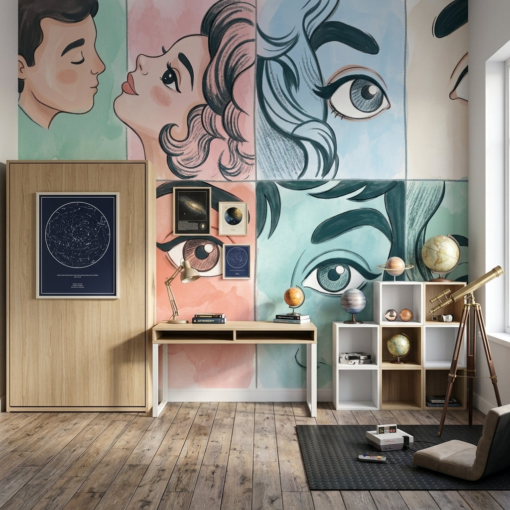 Portrait Collage Wallpaper Pastel Faces Removable Wall Decor