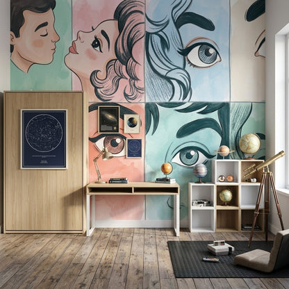 Portrait Collage Wallpaper Pastel Faces Removable Wall Decor