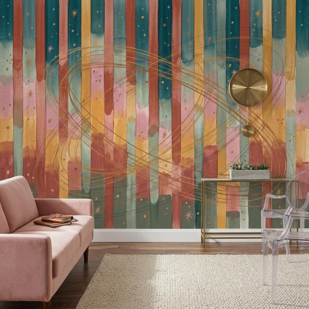 Watercolor Wallpaper Striped Celestial Wall Mural