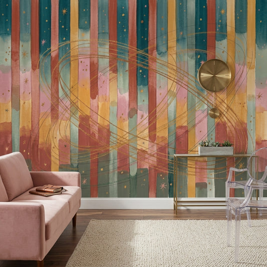 Watercolor Wallpaper Striped Celestial Wall Mural