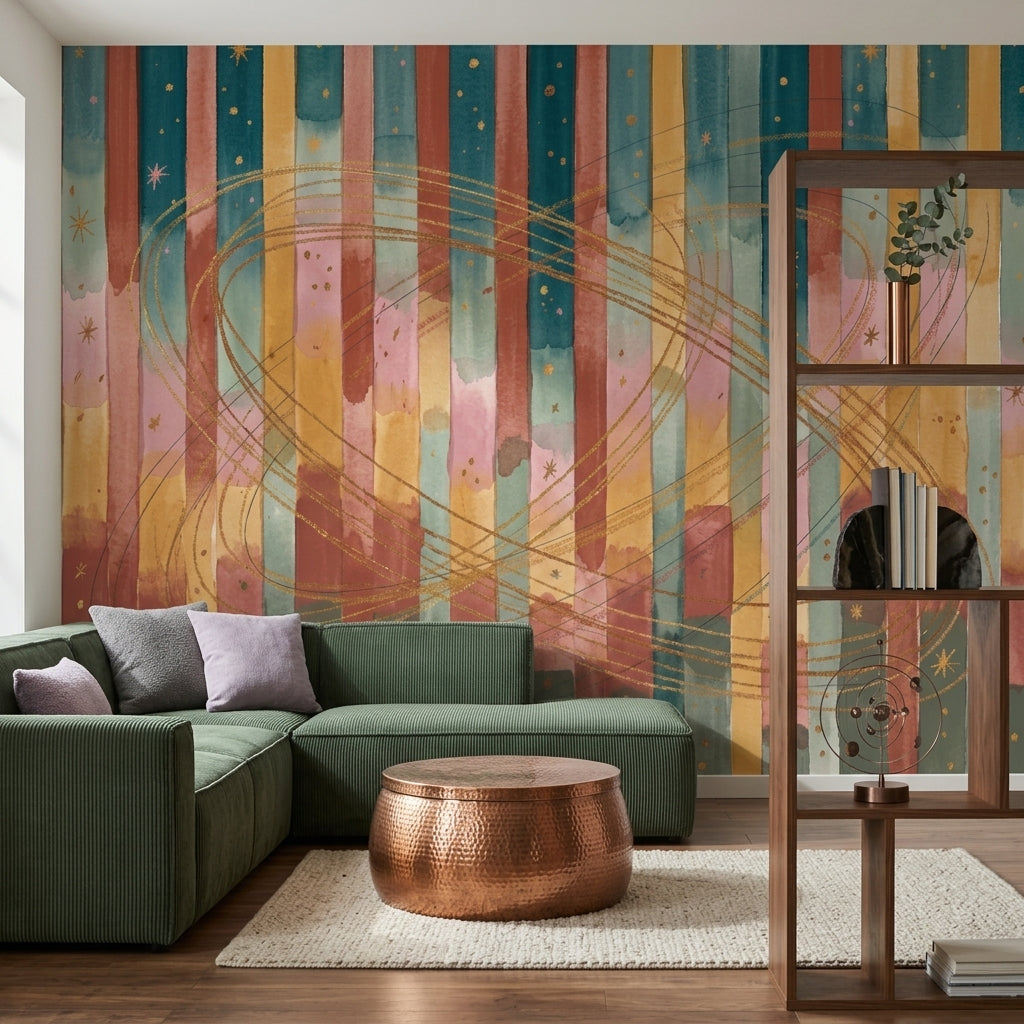 Watercolor Wallpaper Striped Celestial Wall Mural