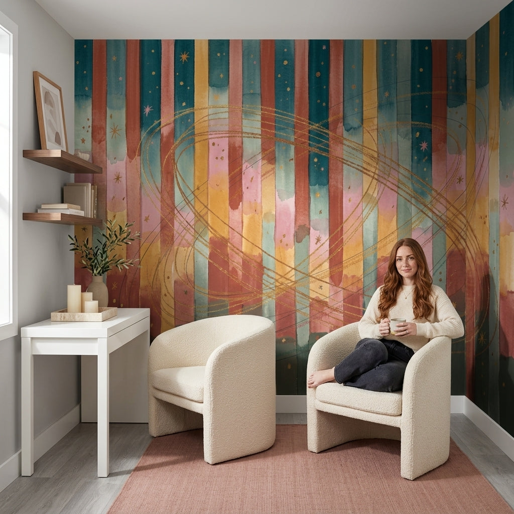 Watercolor Wallpaper Striped Celestial Wall Mural