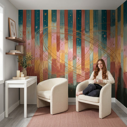 Watercolor Wallpaper Striped Celestial Wall Mural