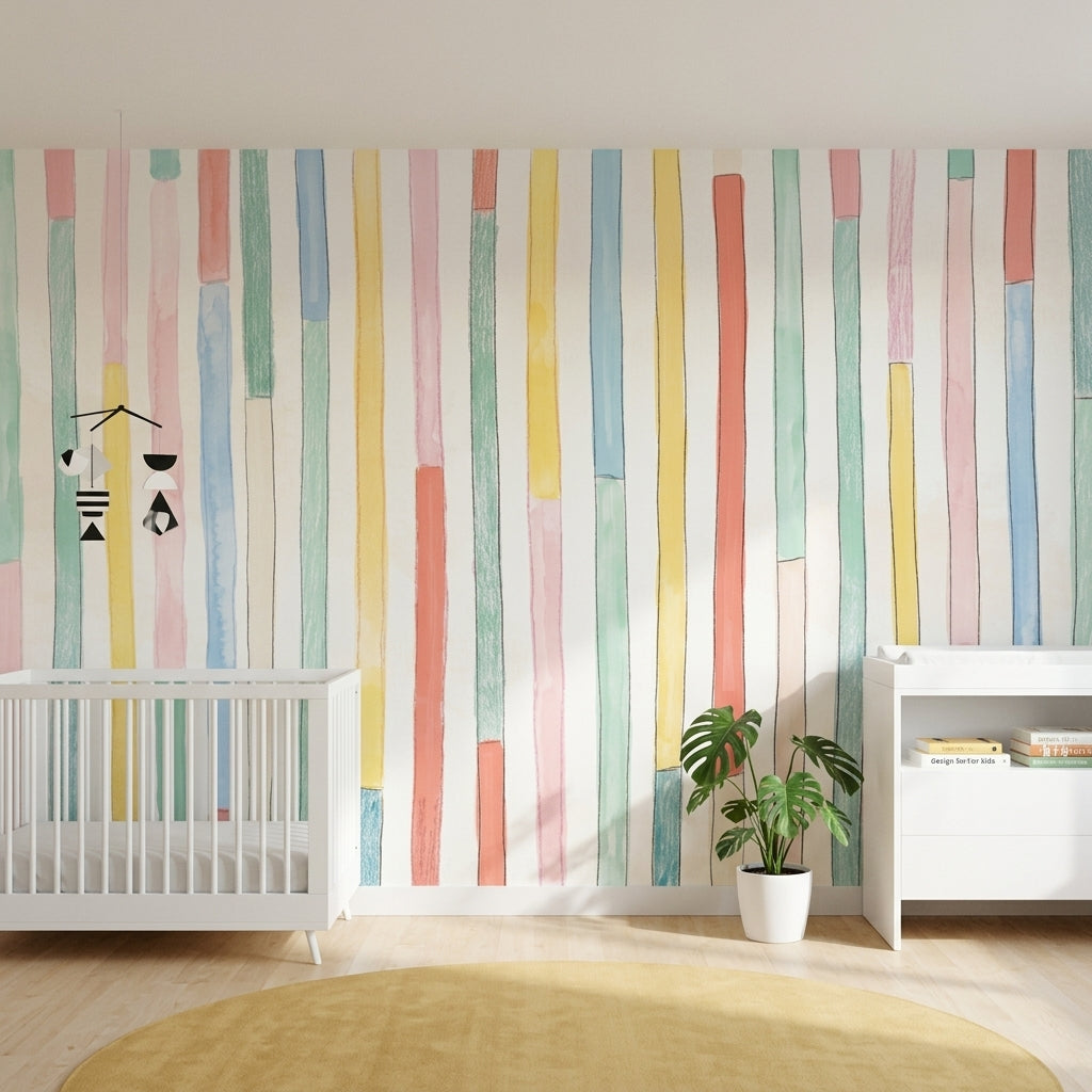 Vertical Stripes Wallpaper Watercolor Abstract Removable Wall Decor