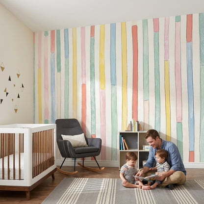 Vertical Stripes Wallpaper Watercolor Abstract Removable Wall Decor