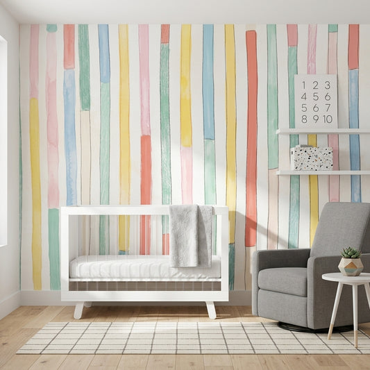 Vertical Stripes Wallpaper Watercolor Abstract Removable Wall Decor