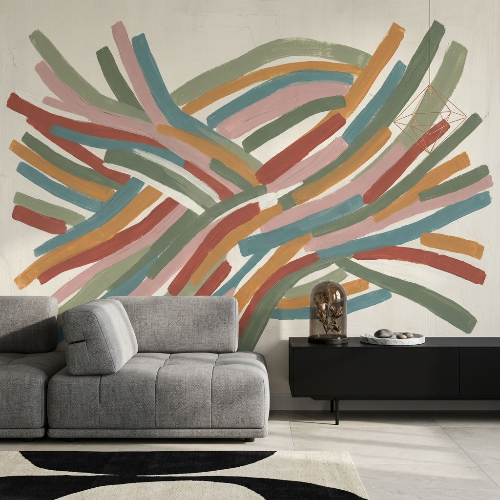 Abstract Wallpaper Brushstrokes Woven Ribbons Wall Mural