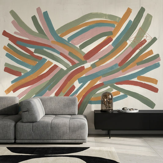 Abstract Wallpaper Brushstrokes Woven Ribbons Wall Mural