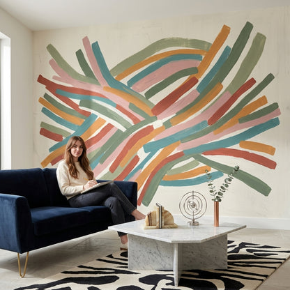Abstract Wallpaper Brushstrokes Woven Ribbons Wall Mural