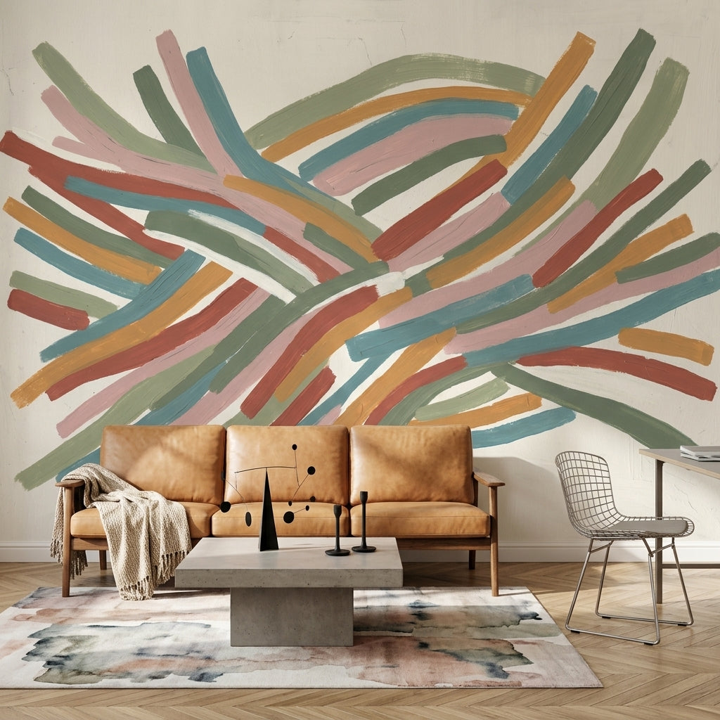 Abstract Wallpaper Brushstrokes Woven Ribbons Wall Mural
