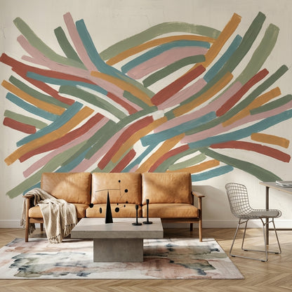 Abstract Wallpaper Brushstrokes Woven Ribbons Wall Mural