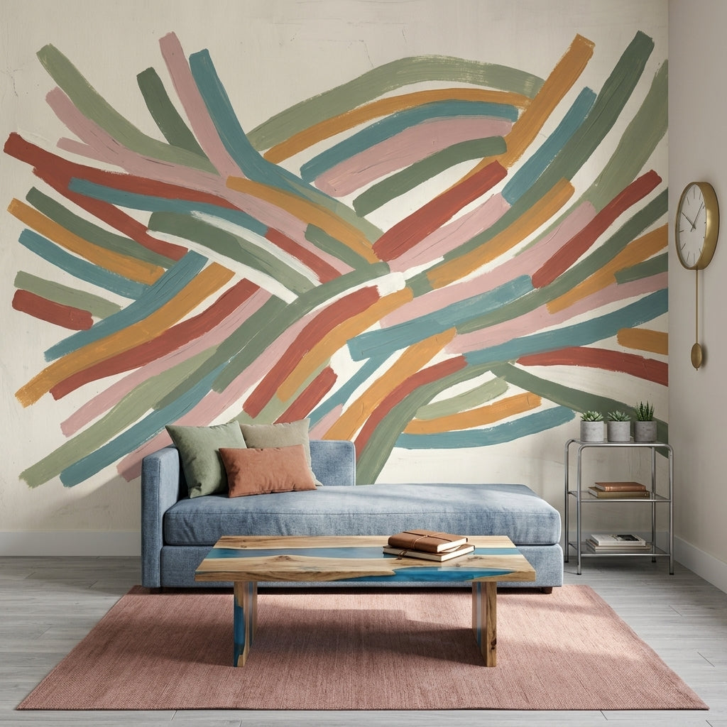 Abstract Wallpaper Brushstrokes Woven Ribbons Wall Mural
