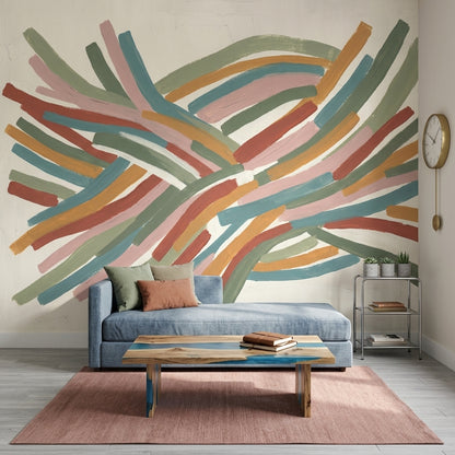 Abstract Wallpaper Brushstrokes Woven Ribbons Wall Mural