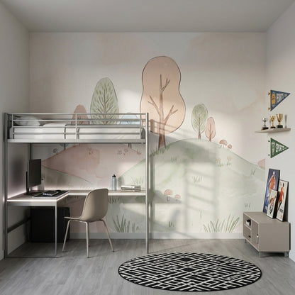 Pastel Landscape Wallpaper Watercolor Hills Whimsical Nature Wall Mural