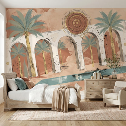 Palm Trees Wallpaper Arches Mediterranean Removable Wall Decor