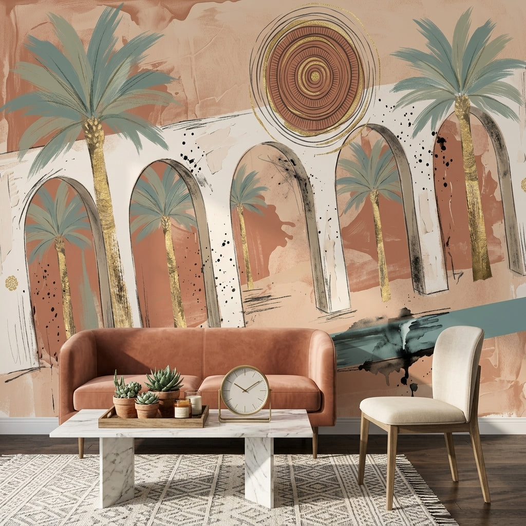 Palm Trees Wallpaper Arches Mediterranean Removable Wall Decor