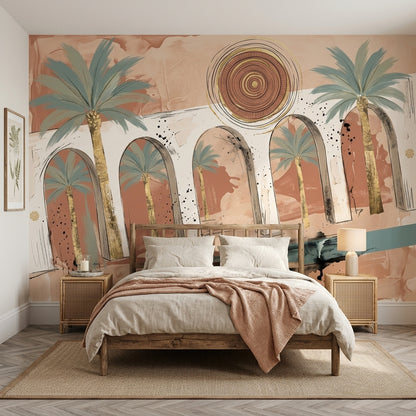 Palm Trees Wallpaper Arches Mediterranean Removable Wall Decor