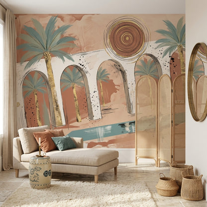 Palm Trees Wallpaper Arches Mediterranean Removable Wall Decor
