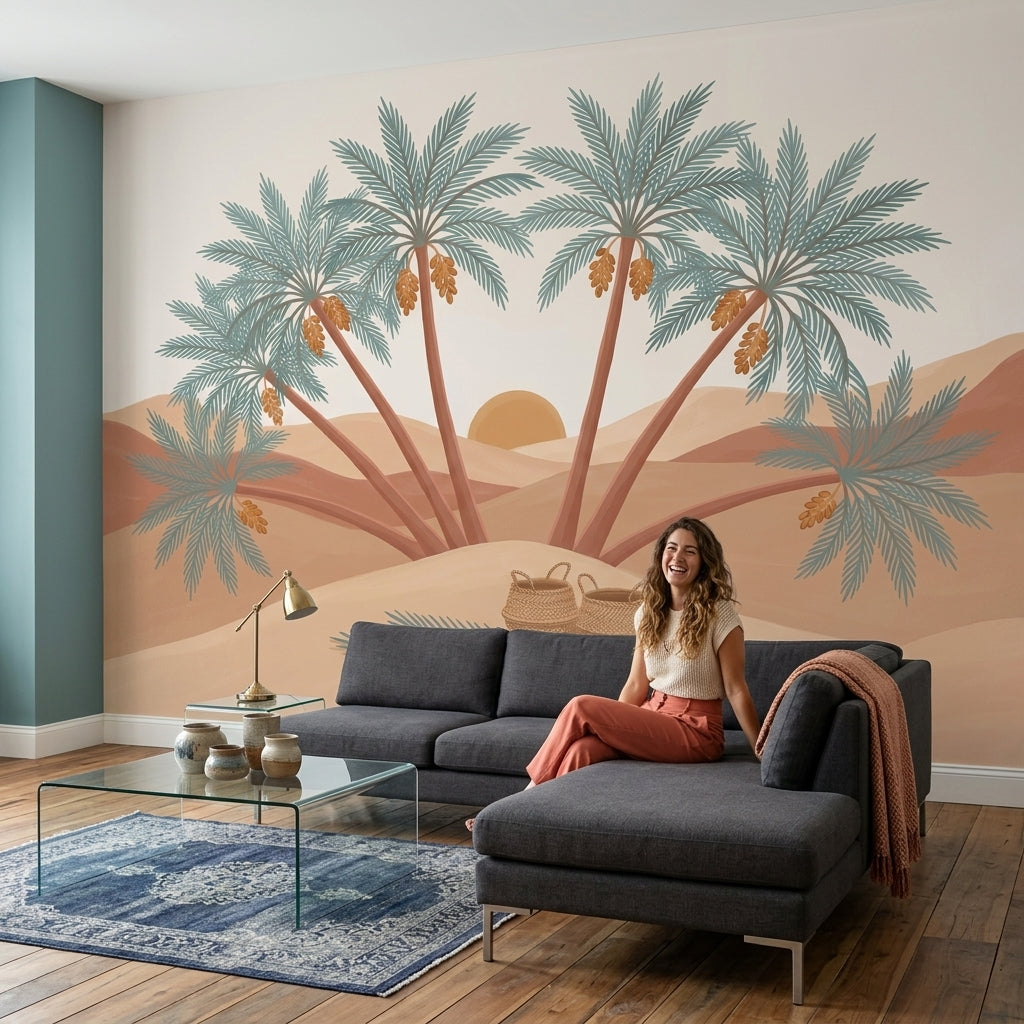 Desert Landscape Wallpaper Oasis Date Palm Trees Wall Mural