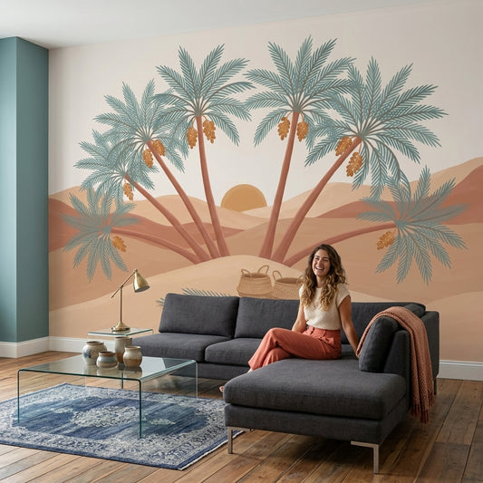Desert Landscape Wallpaper Oasis Date Palm Trees Wall Mural