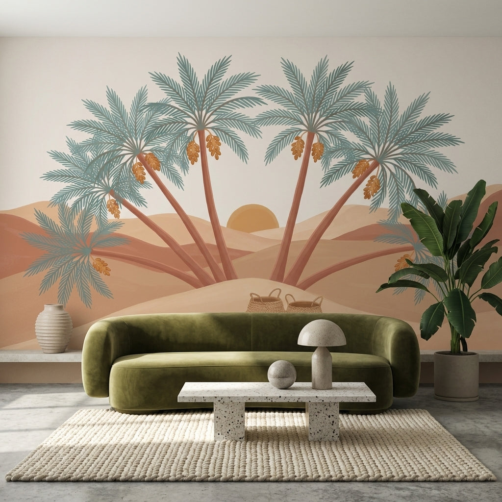 Desert Landscape Wallpaper Oasis Date Palm Trees Wall Mural