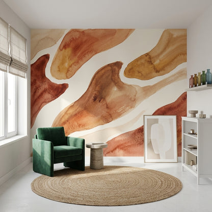 Abstract Watercolor Wallpaper Earth Tones Organic Shapes Wall Mural