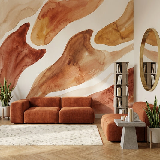Abstract Watercolor Wallpaper Earth Tones Organic Shapes Wall Mural