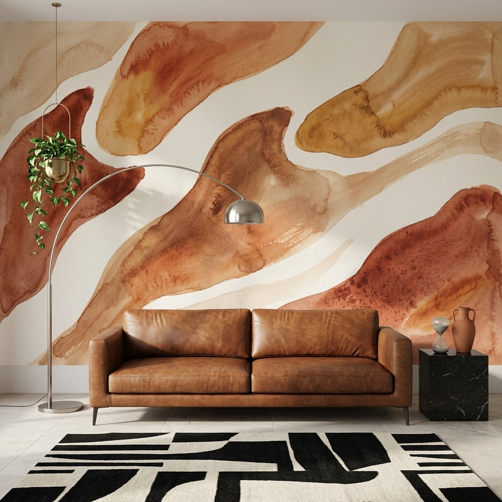 Abstract Watercolor Wallpaper Earth Tones Organic Shapes Wall Mural