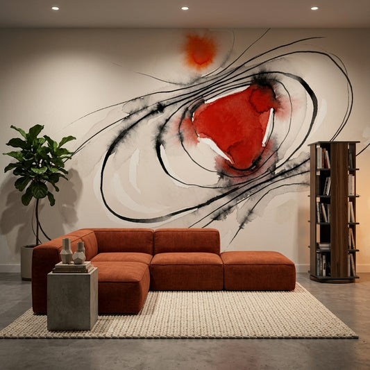 Abstract Watercolor Wallpaper Ink Wash Removable Sweeping Black Lines Wall Decor