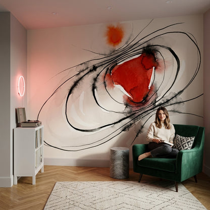 Abstract Watercolor Wallpaper Ink Wash Removable Sweeping Black Lines Wall Decor